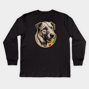 Irish Wolfhound Embroidered Patch Kids Long Sleeve T-Shirt